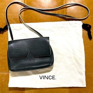 Vince Black Leather Crossbody Bag with Cream Strap Trim